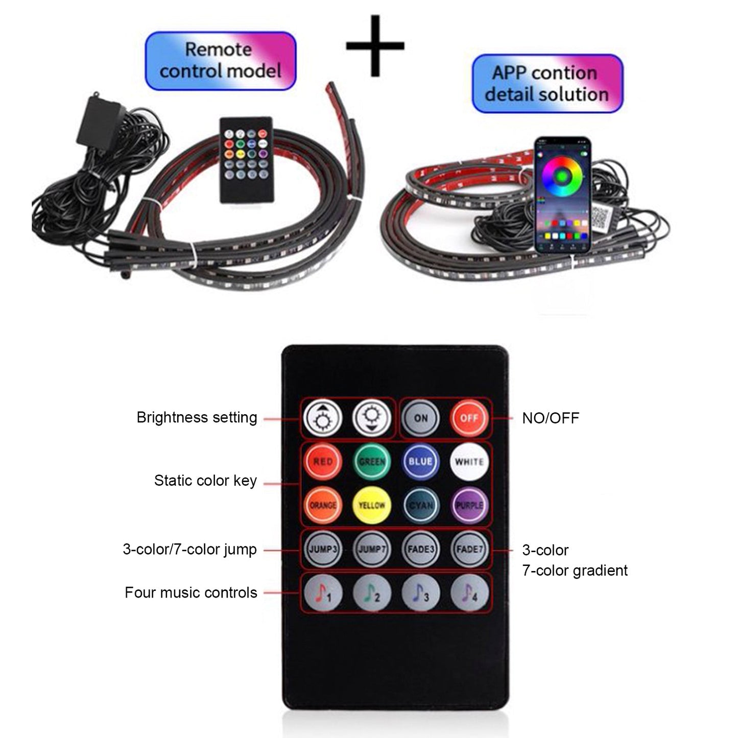 4Pcs LED Chassis Light Modified With Fantasy Ambient Light APP+Remote Control 60cm*2+90cm*2