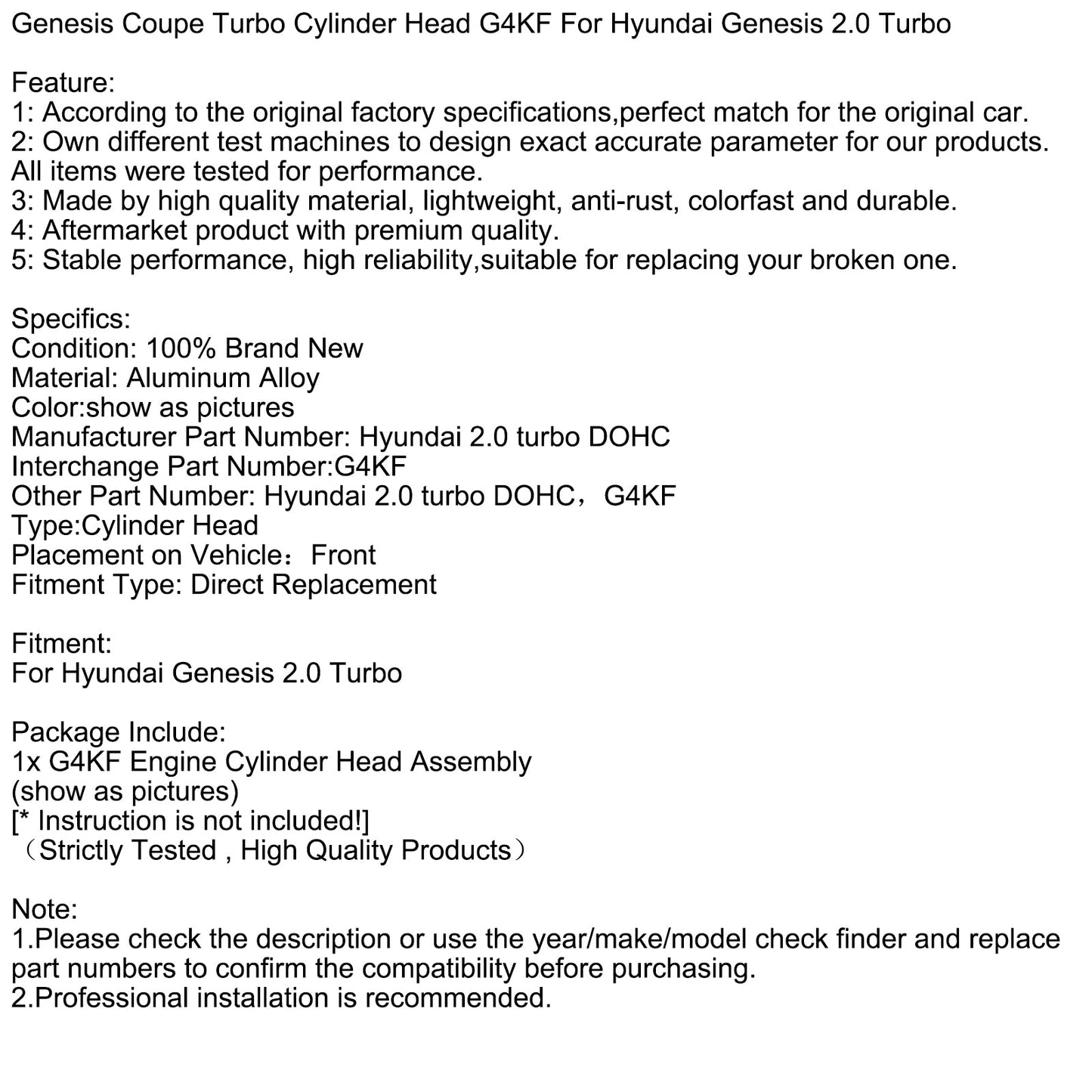 Hyundai Genesis 2.0 Turbo Cylinder Head G4KF