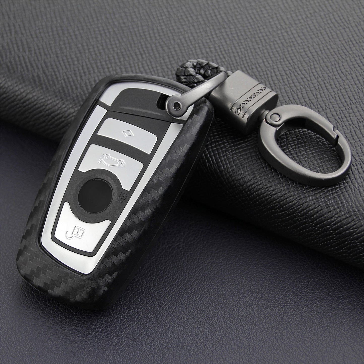 Leather Silicone Car Key Case Cover With Buckle For BMW Square