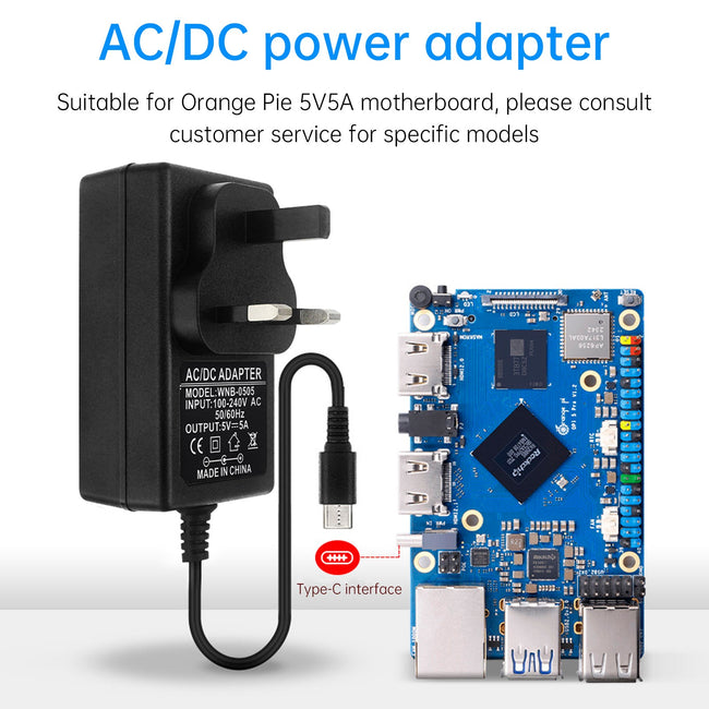 Orange Pi 5Pro Power Adapter Type-C 5V5A Power Supply OrangePi 5MAX/CM5 US Plug