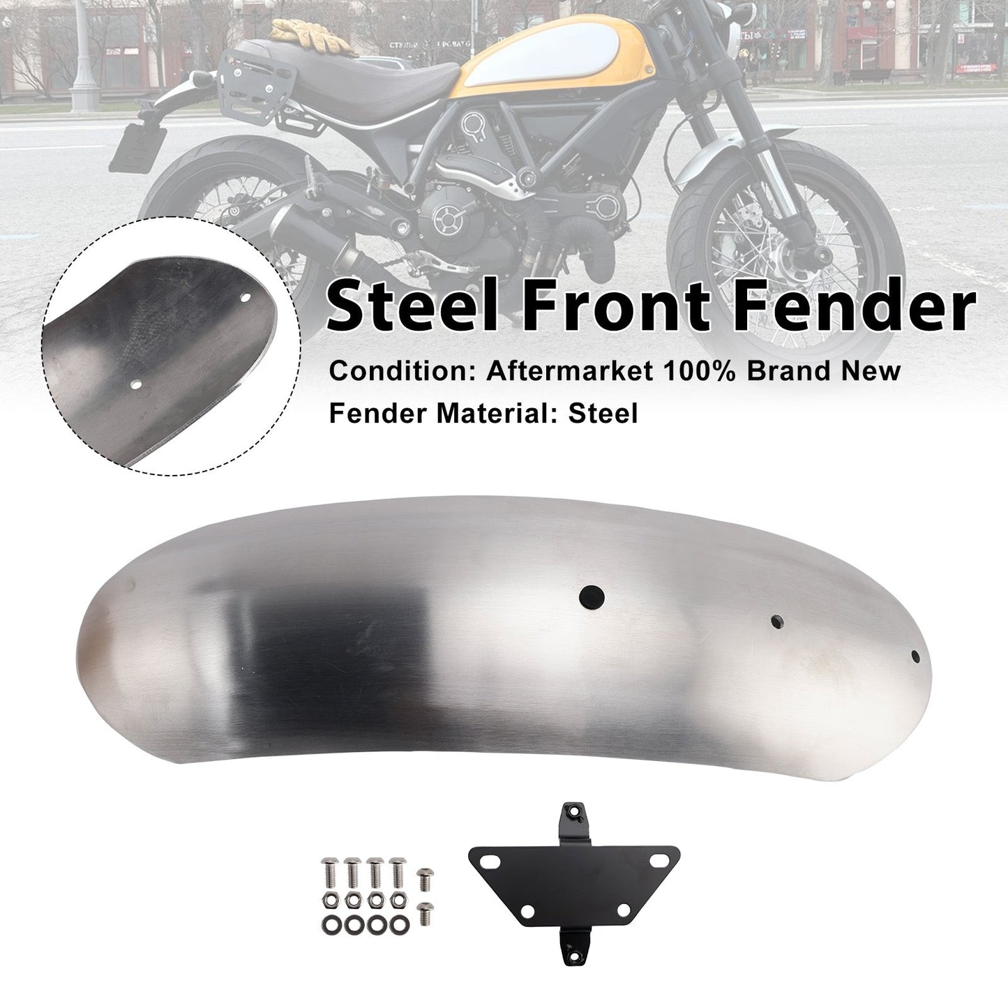 2015-2025 For Ducati Scrambler 800（Desert Sled/Nightshift/Full Throttle/ Icon/Icon Dark/Urban Motard) Steel Front Fender Mudguard