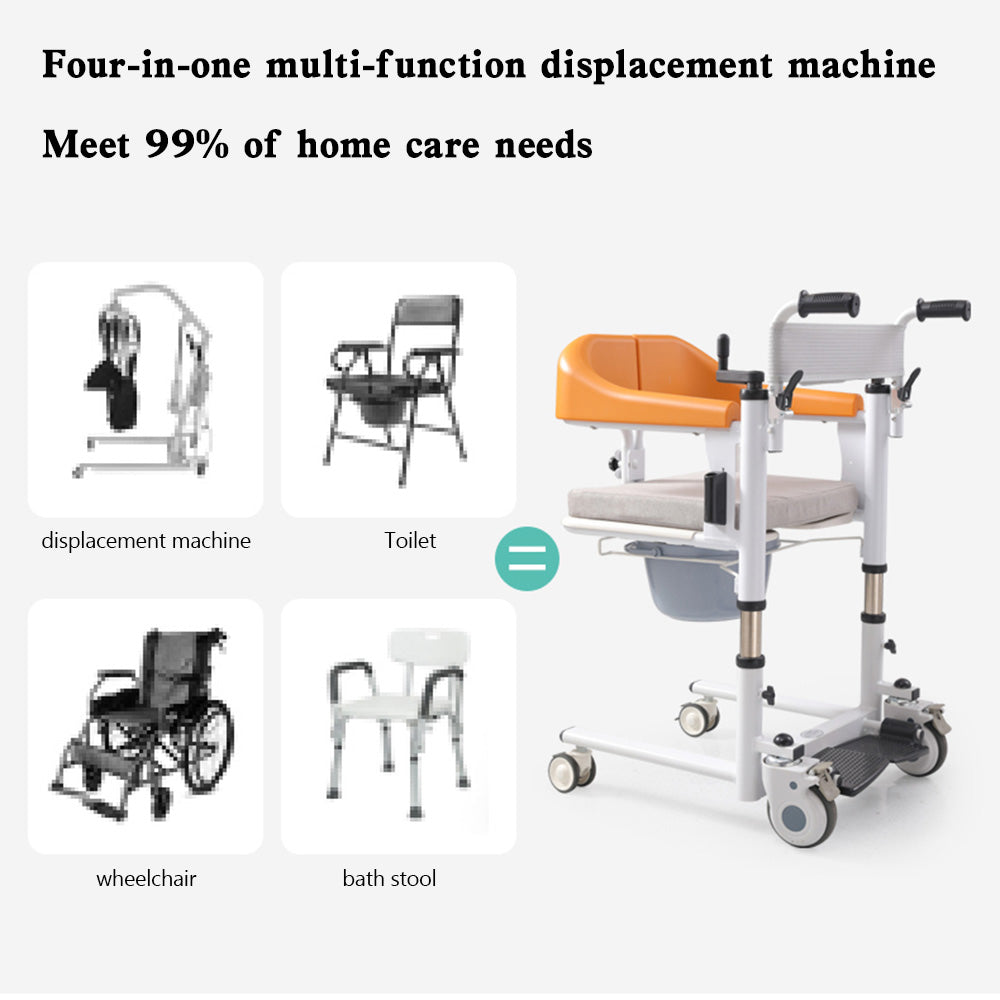 Elderly Patient Lift Wheelchair with 180 Degree Split Seat and Integrated Bedpan