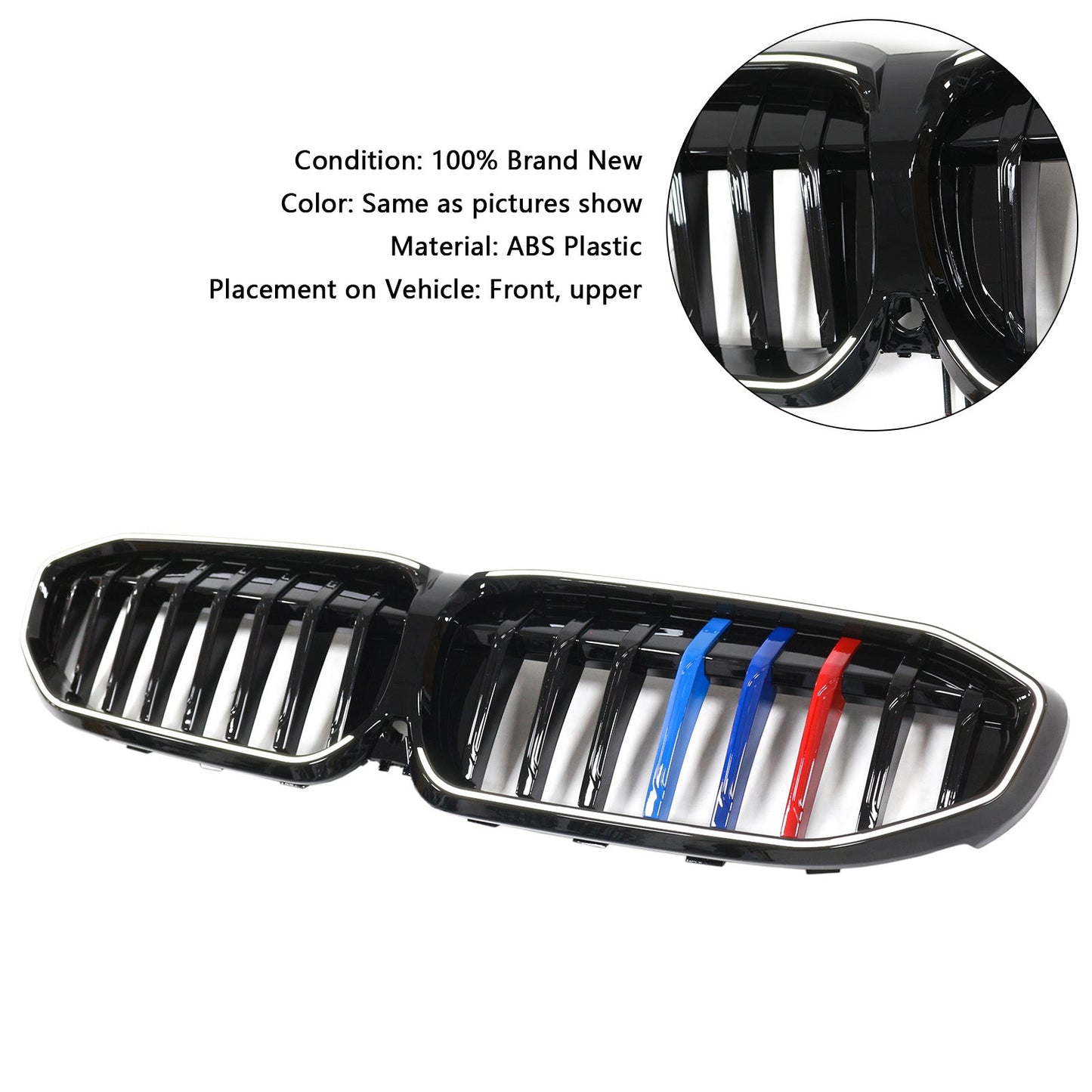 2019-2022 BMW 3 Series G20 M-Style Black Kidney Grille Grill 51138072085