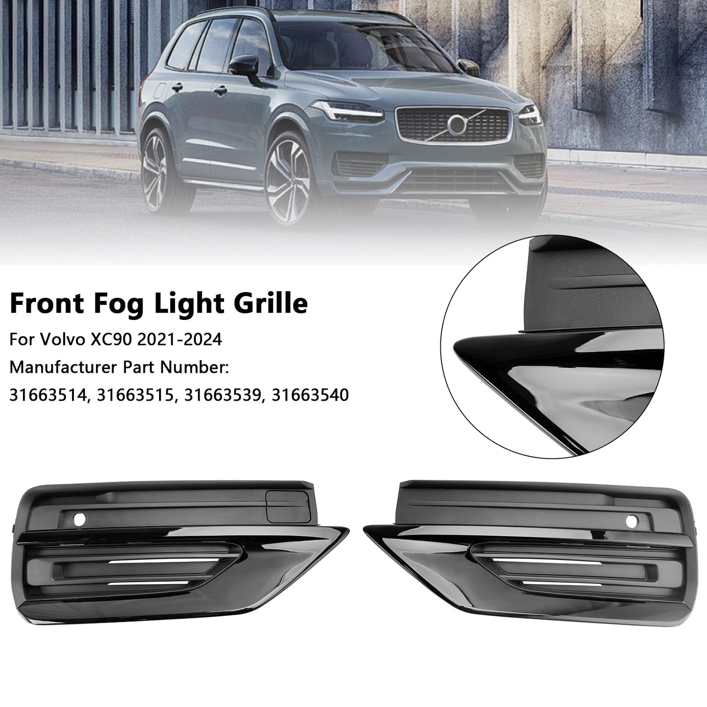 2021-2024 Volvo XC90 2PCS Front Bumper Fog Lamp Grille Fog Light Grille