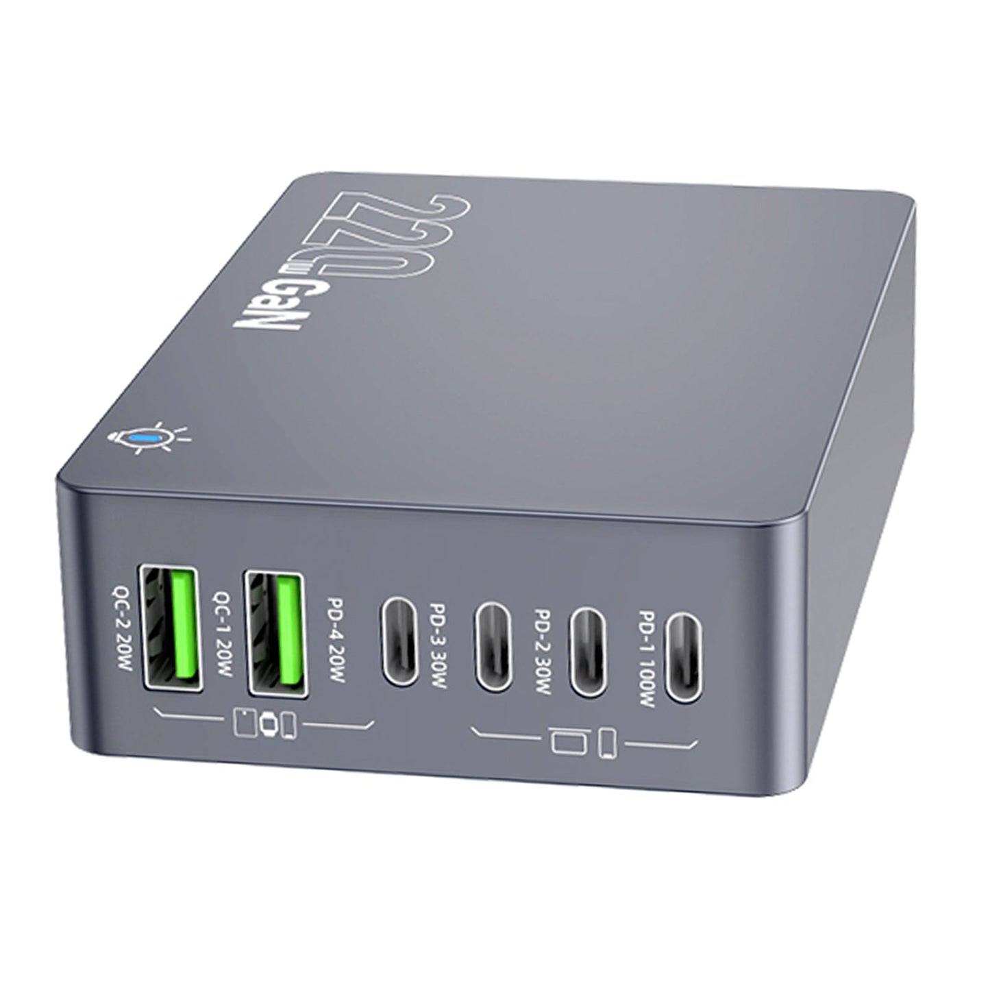 F8A Charging Station USB 6-Port Fast Charger PD100W Charging Stand Smart Charger