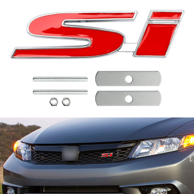 Si Front Grille Emblem Decal Badge for Honda red-silver