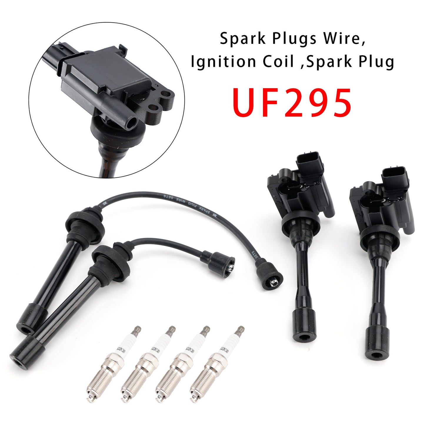 1999-2003 For Mitsubishi Galant 2.4L L4 2x Ignition Coil+2x Wires+4x Plugs UF295 AA-3554-02