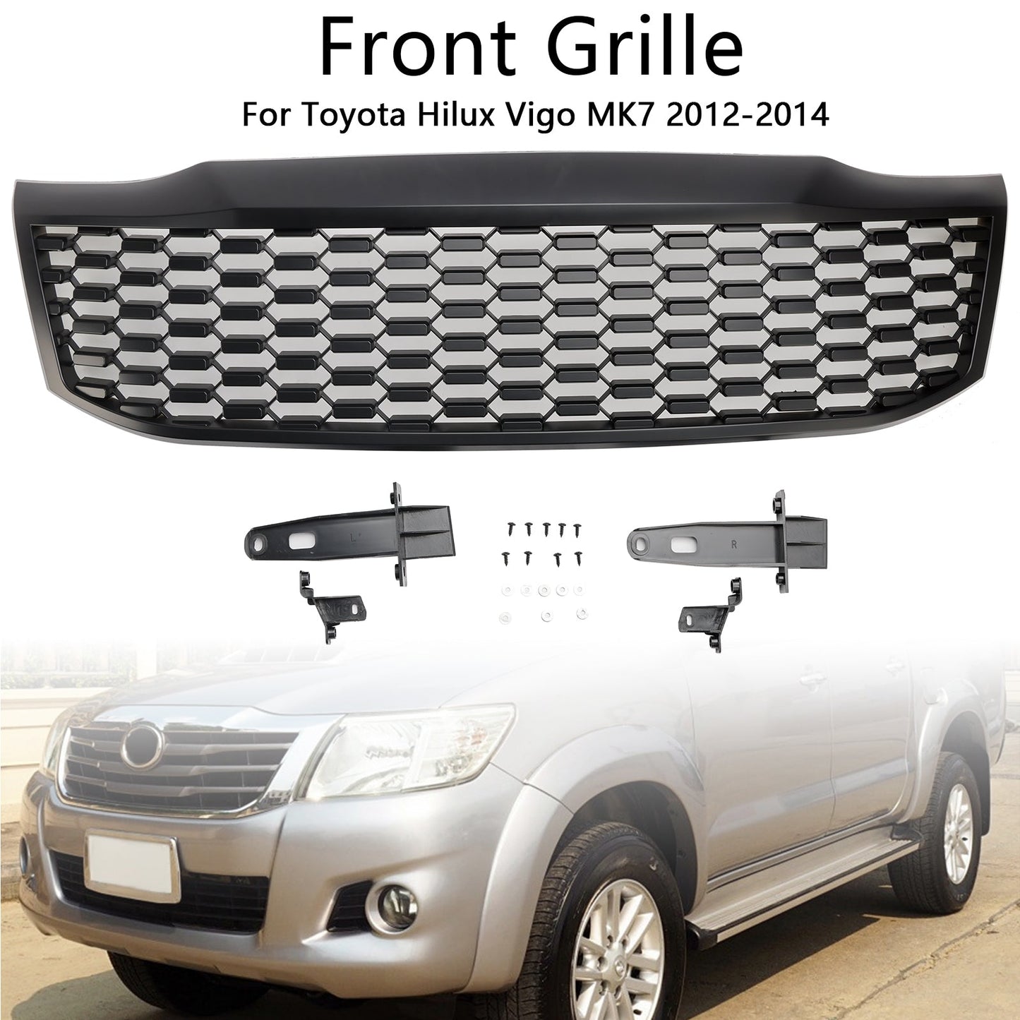 2012-2014 Toyota Hilux Vigo MK7 Matt Black Front Bumper Grill Grille