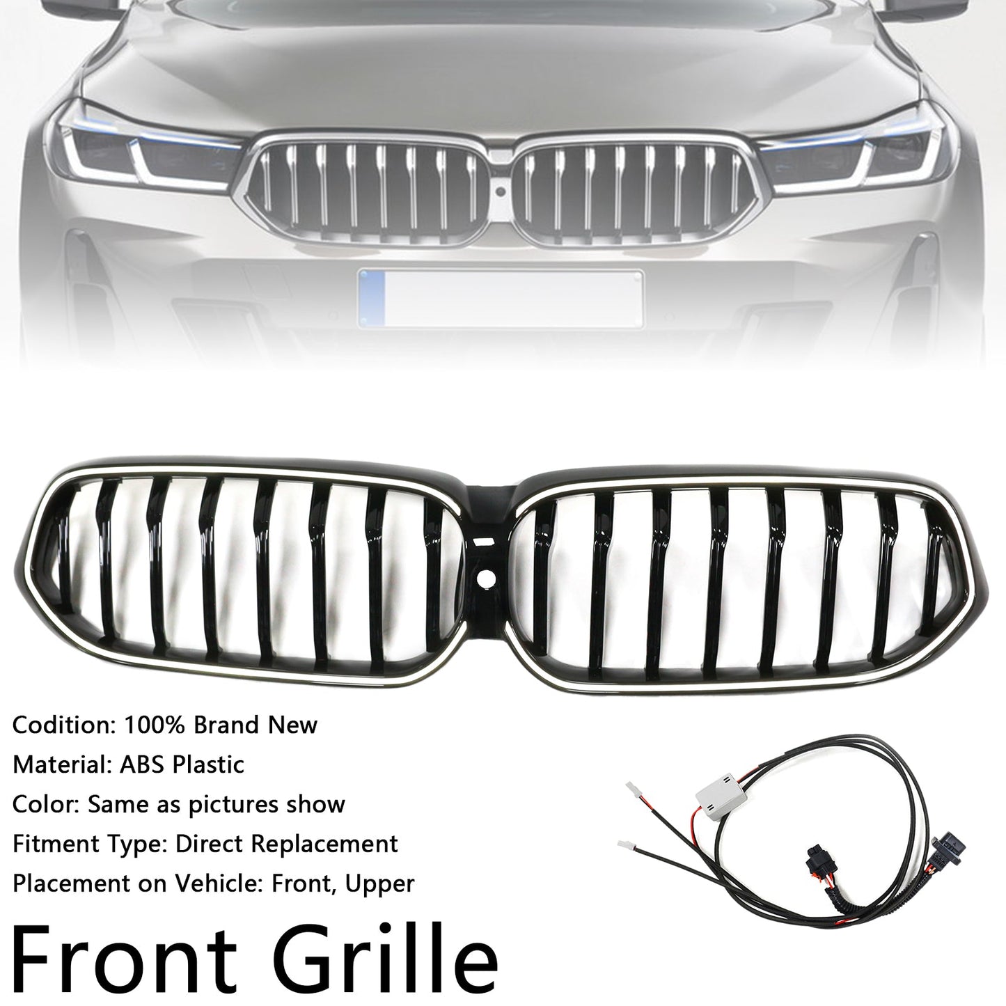 2020-2025 BMW 6 Series G32 Glossy Black Front Kidney Grill Grille