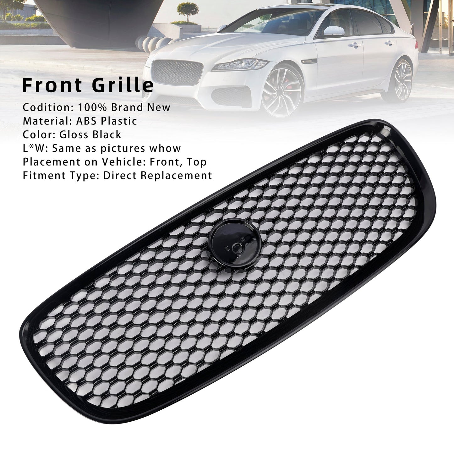 2016-2019 Jaguar XF XF-R Style Front Bumper Grill Grille Gloss Black