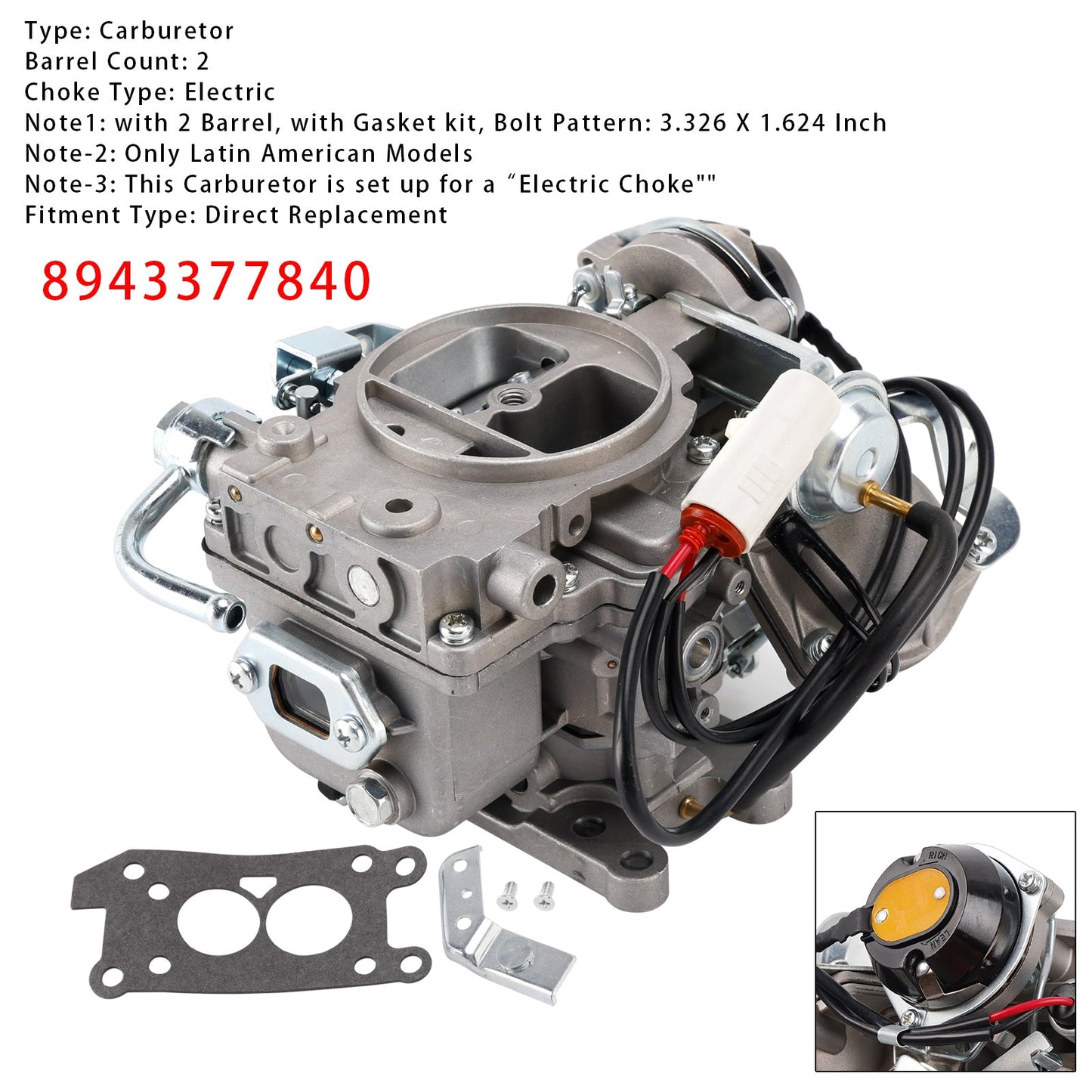 2 Barrel Carburetor 8943377840 For Isuzu Trupper Caribe 2.3L 1988-1994 4ZD1