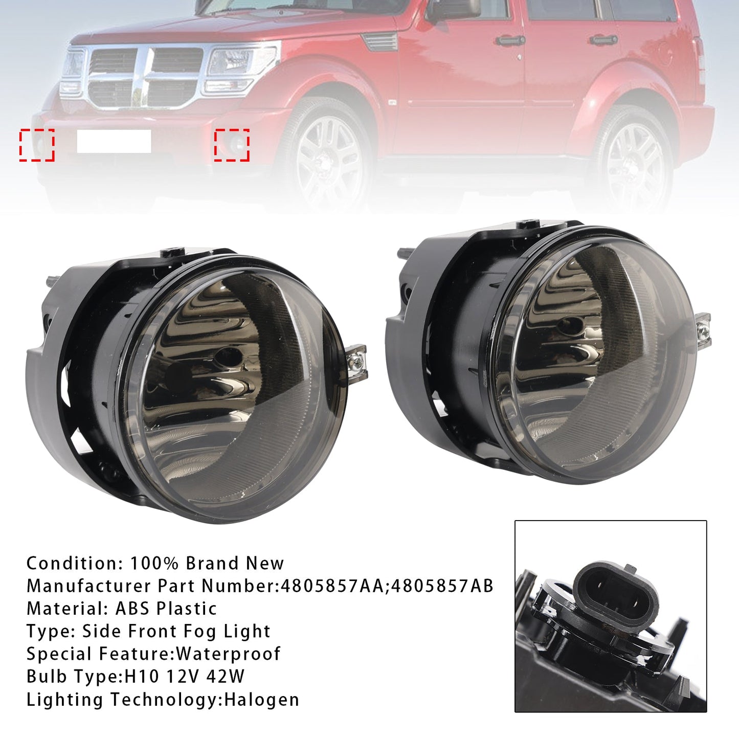 Pair Fog Lights For Dodge Chrysler Caliber Jeep Compass 4805857AA
