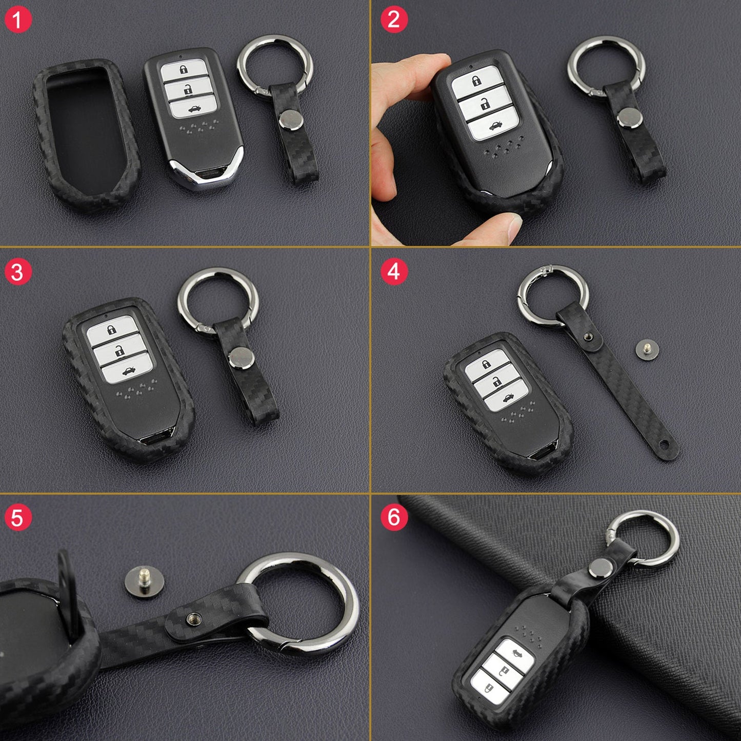Leather Silicone Car Key Case Cover With Buckle For Honda