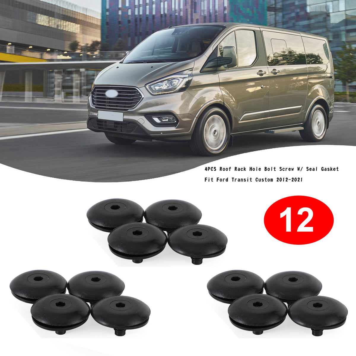 12PCS Roof Rack Hole Bolt Screw W/ Seal Gasket Fit Ford Transit Custom 2012-2021