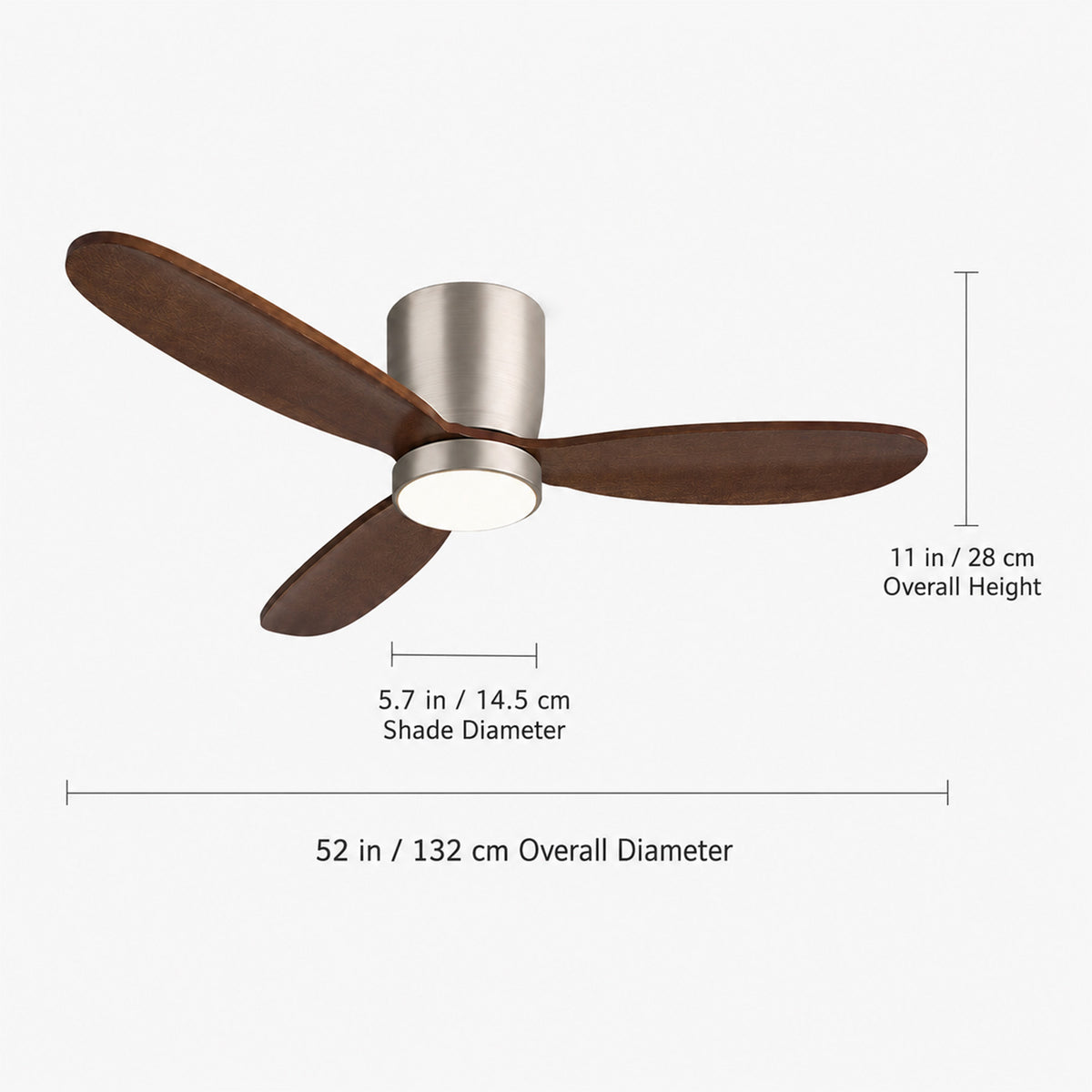 52" Flush Mount Ceiling Fan with Light APP & Remote Control Solid Wood Blades