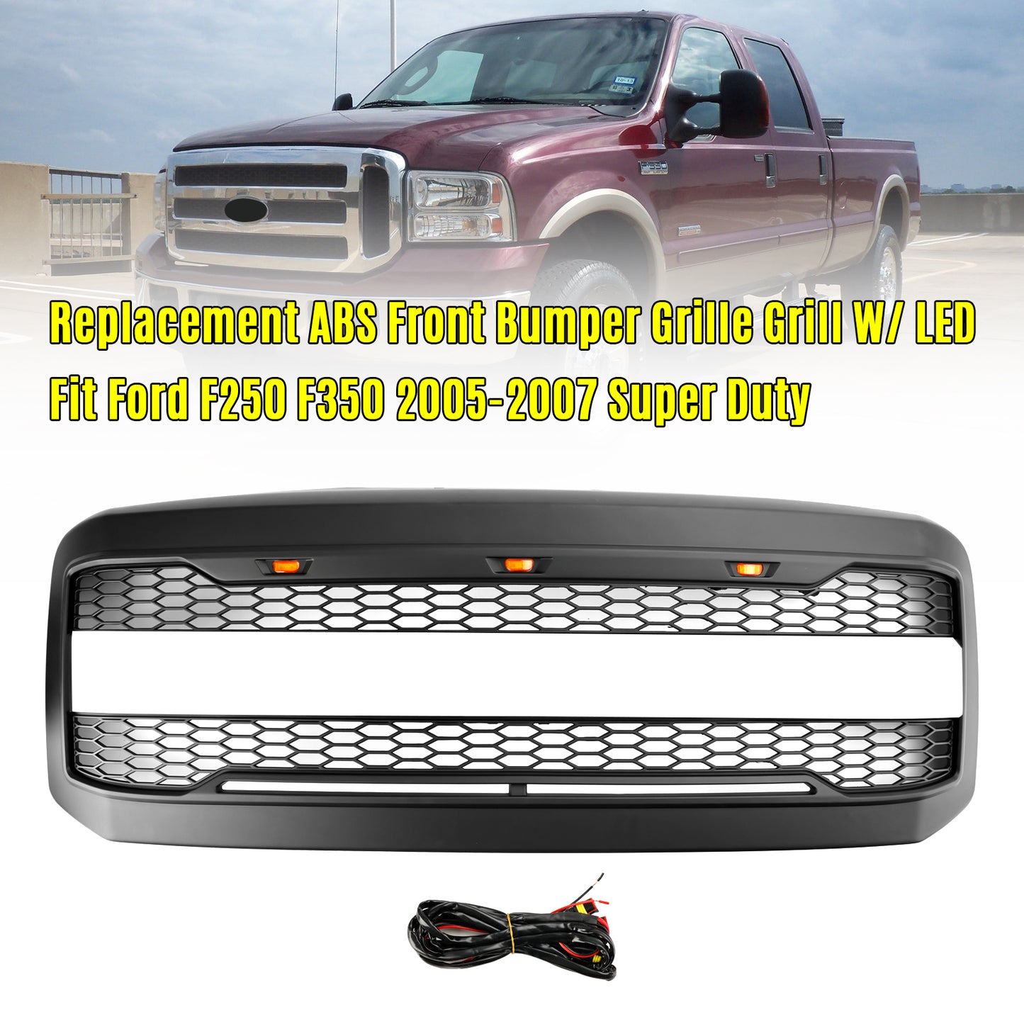 Front Bumper Grill Grille W/ LED Fit Ford F250 F350 2005-2007 Super Duty