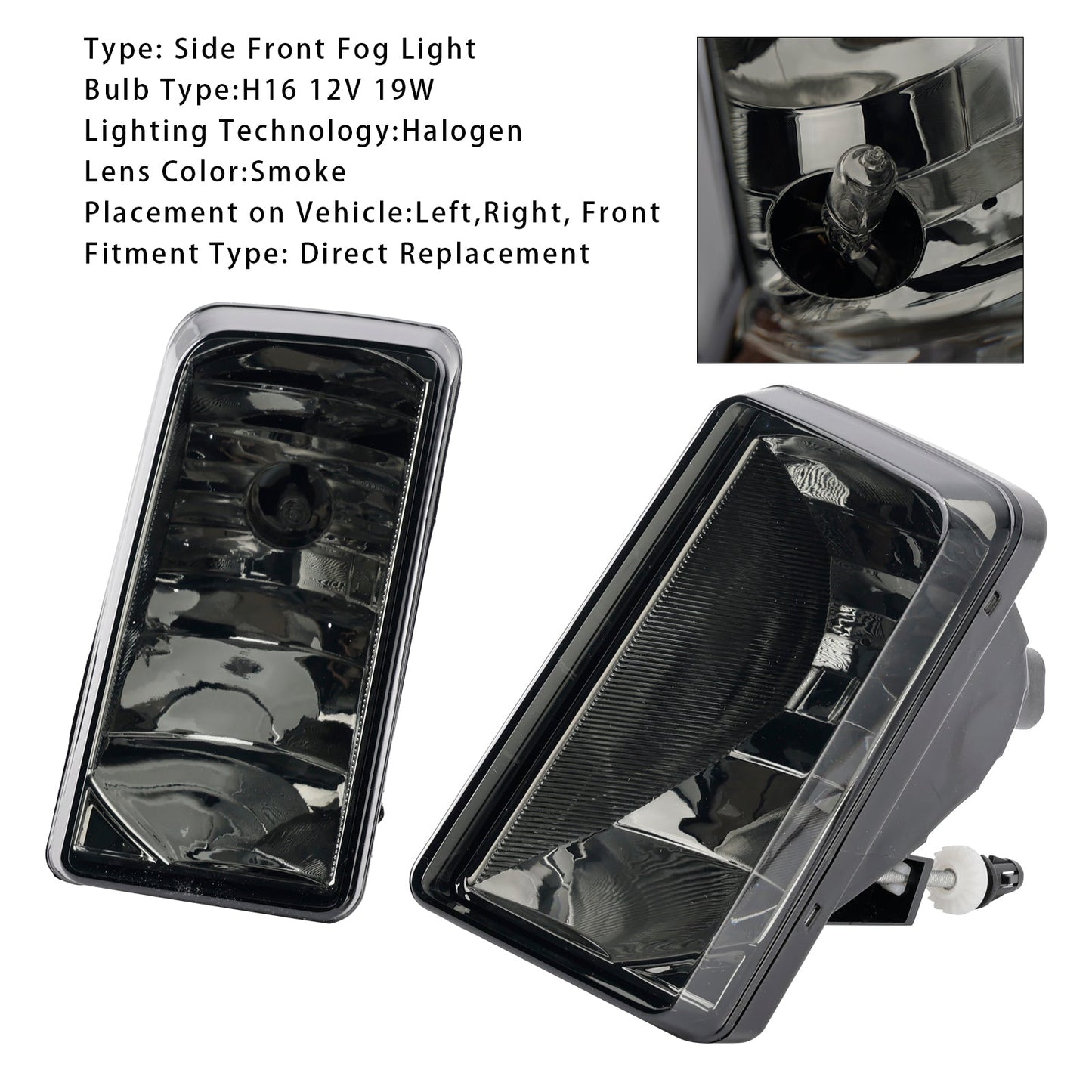 Pair Front Fog Light Lamps With Bulbs For Chevy Silverado 2007-2013 Smoked Lens