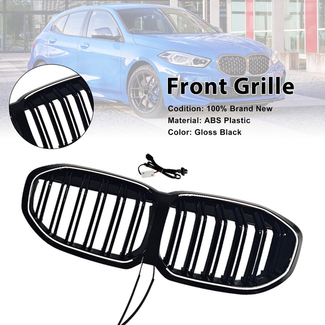 2019-2024 Fit BMW 1 Series F40 Double Slat Kidney Grill Grille Gloss Black