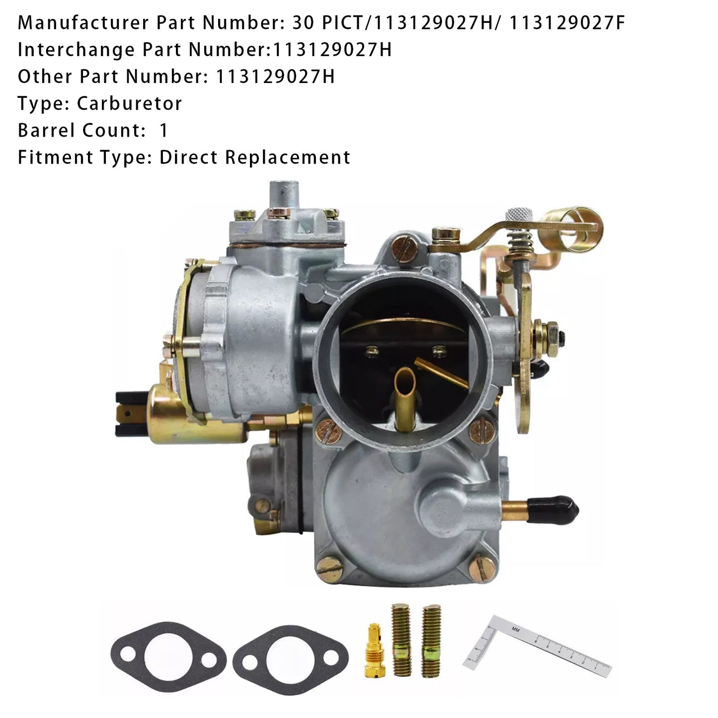 1956-1966 Volkswagen Karmann Ghia 30 PICT-1 Carburetor 1 Barrel 113129027H 113129027F