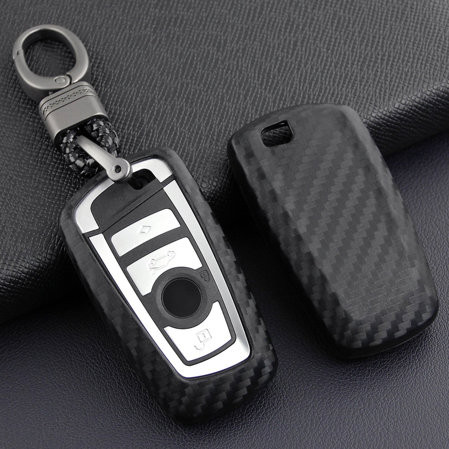 Leather Silicone Car Key Case Cover With Buckle For BMW Square