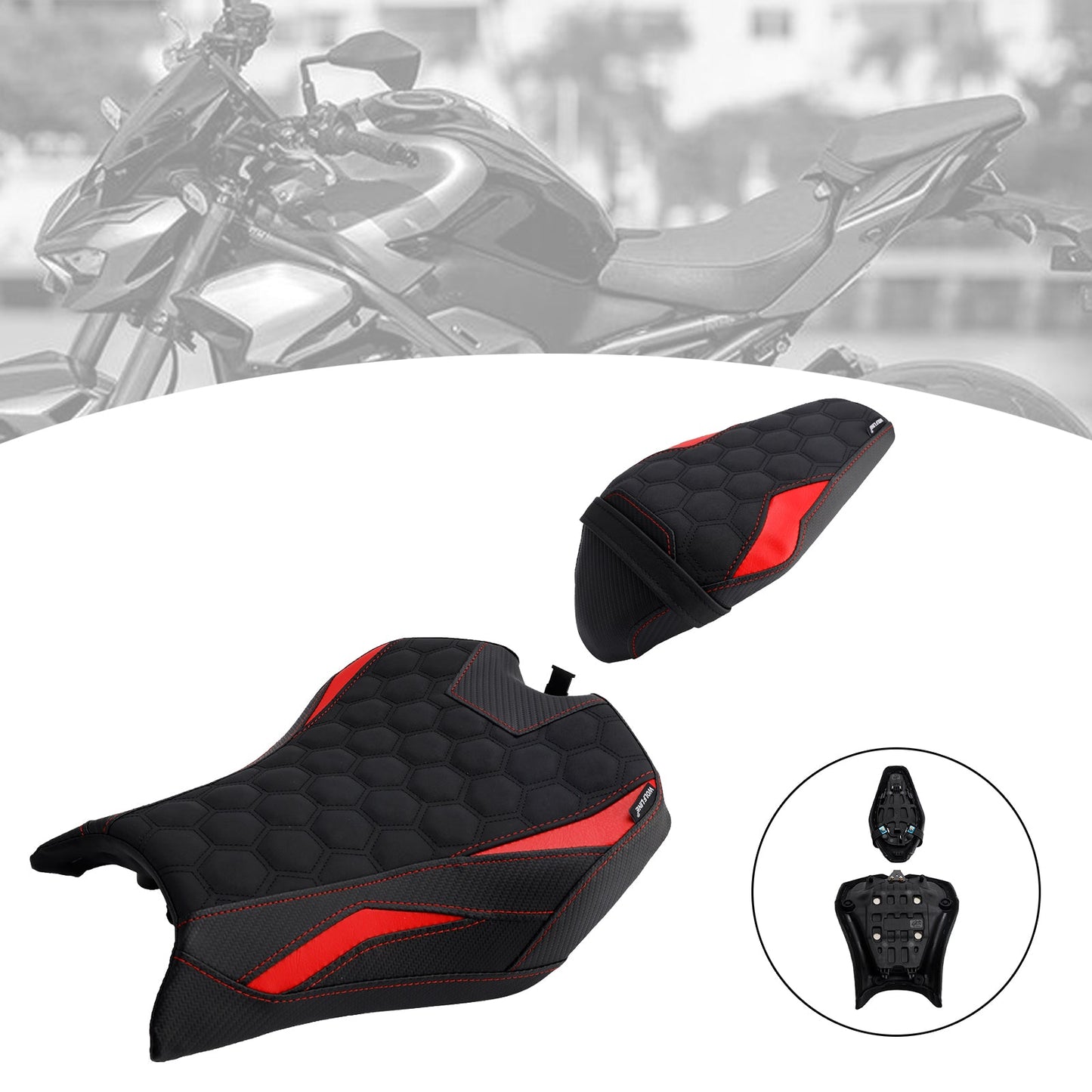 2025- For Kawasaki Z900 Zr900-F Front&Rear Raider Passenger Cushion Kit Red2