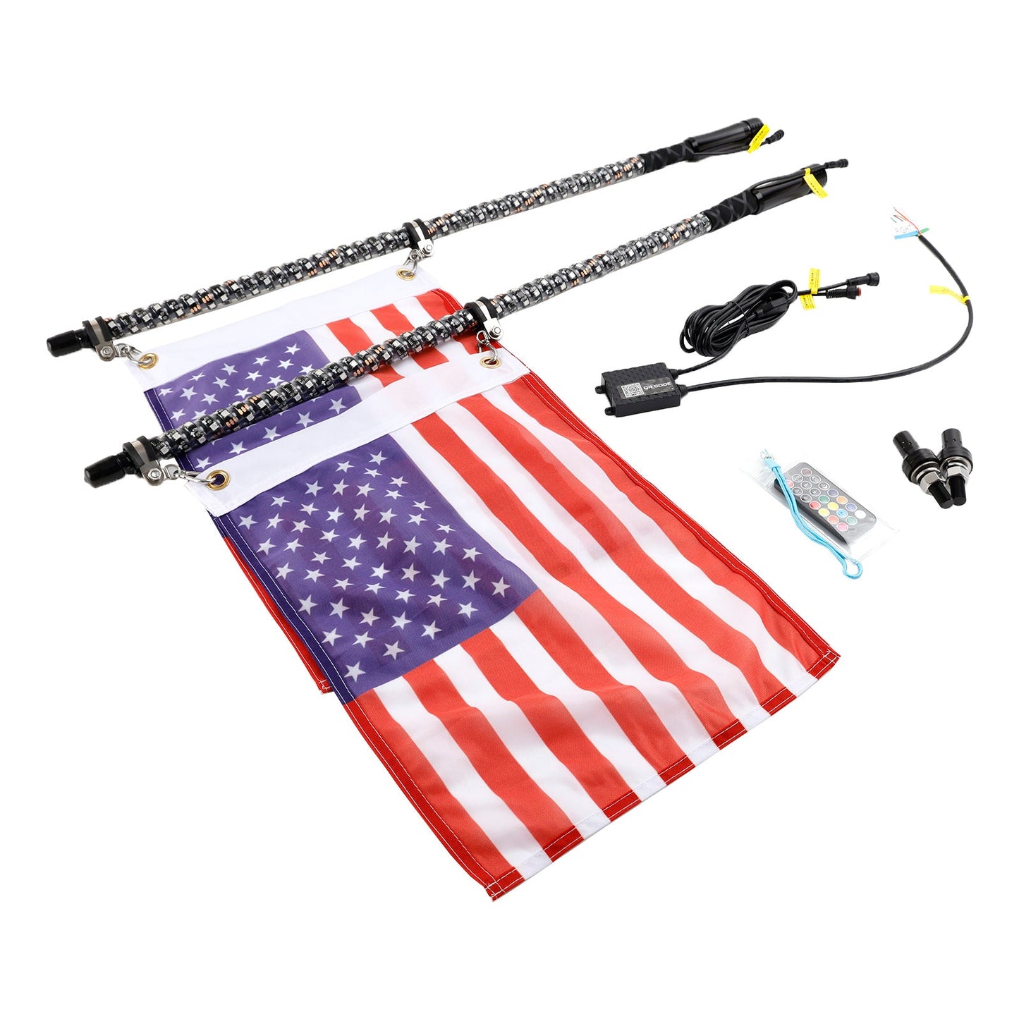 2X 3ft RGB LED Whip Lights Antenna W/ Flag Remote Control For Polaris RZR UTV ATV
