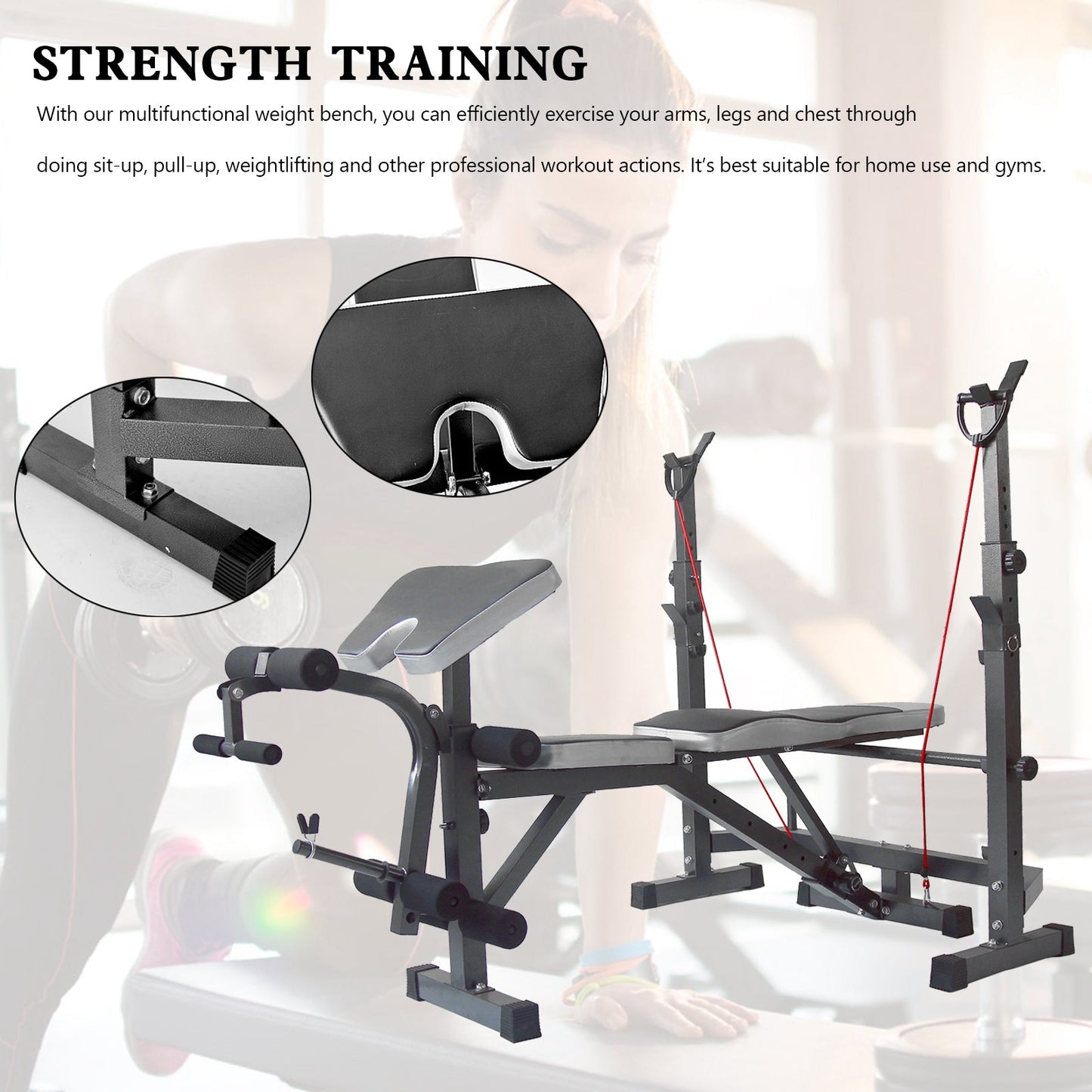 Full Body Workout Weight Bench Adjustable Folding Bench Press W/Barbell Rack