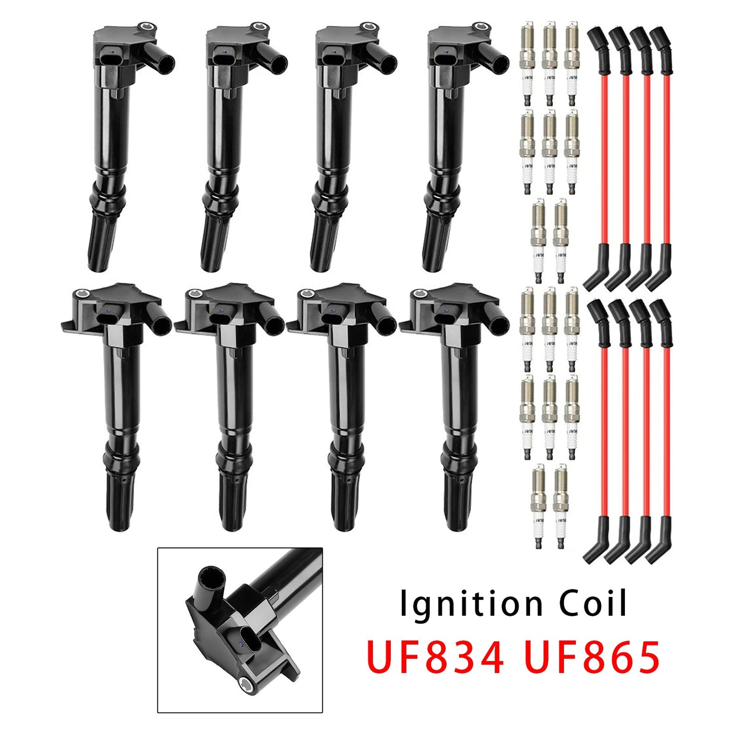 2018-2019 Ford E-350 Super Duty 6.2L V8 8 Ignition Coil+16 Spark Plug+8 Wires UF834 UF865 HL3Z-12029-C
