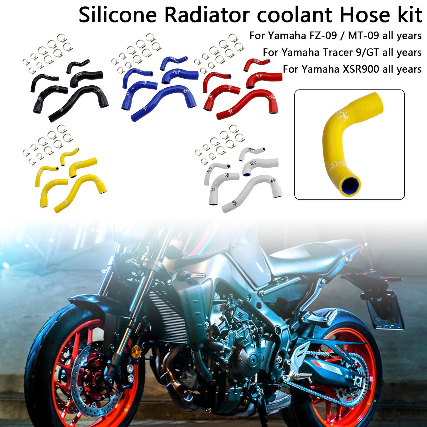 Yamaha MT-09 XSR900 Tracer 9/GT all years Silicone Radiator coolant Hose