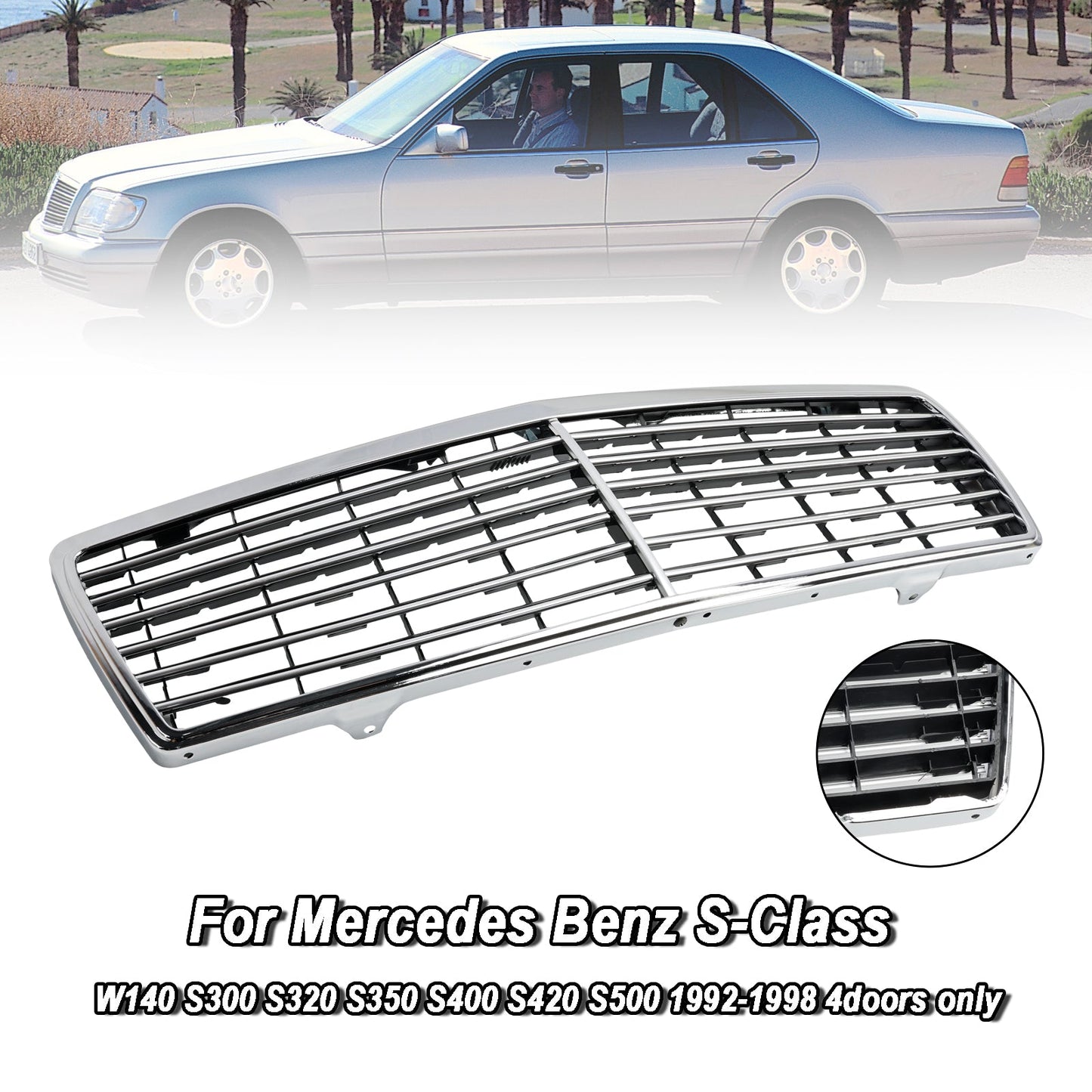 1992-1998 Mercedes Benz S-Class W140 Chrome Front Bumper Grill Grille