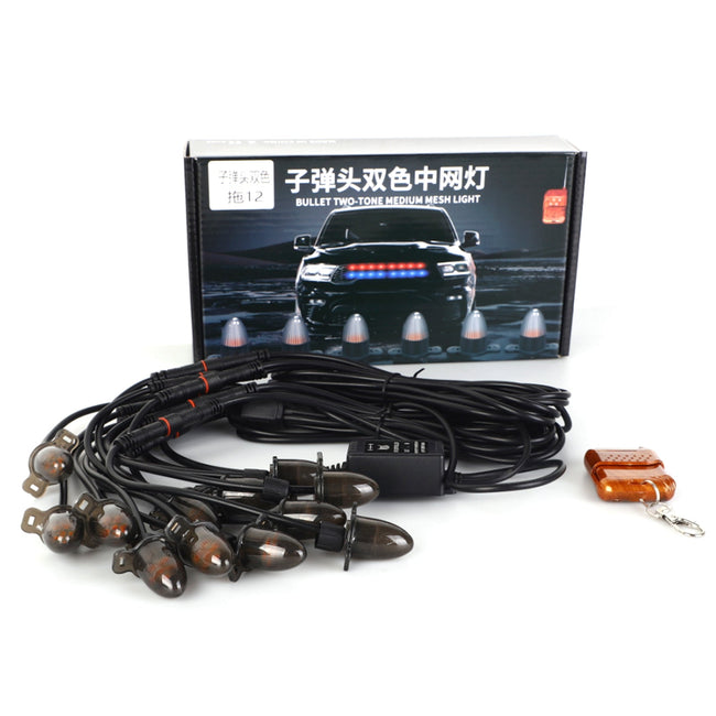 12Pcs Front Grille LED Flashing Lighting Bullet Head Appearance For Universal Car
