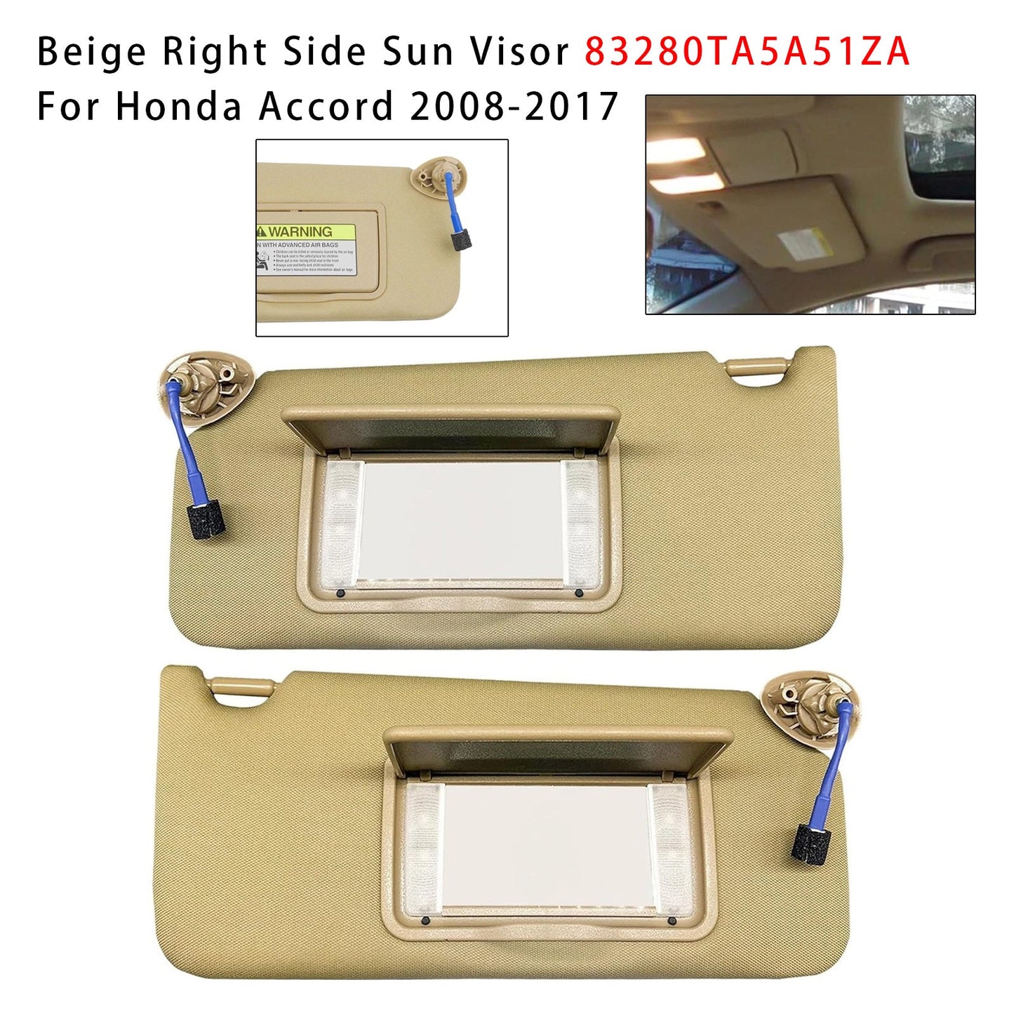 2008-2017 Honda Accord Pair Of Beige Sun Visor 83280TA5A51ZA