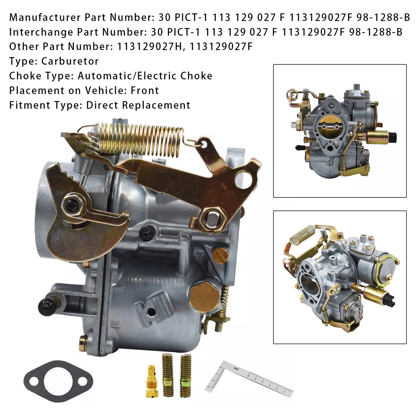 1956-1966 Volkswagen Karmann Ghia 30 Pict-1 Carburetor Kit Electric Choke 113129027F
