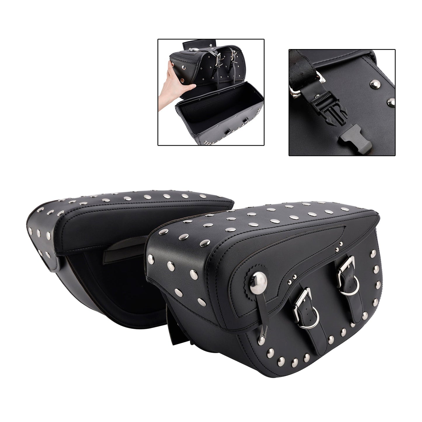 Universal Saddlebag Side Storage Tail Bag Pu Luggage Black 80L For Motorcycle