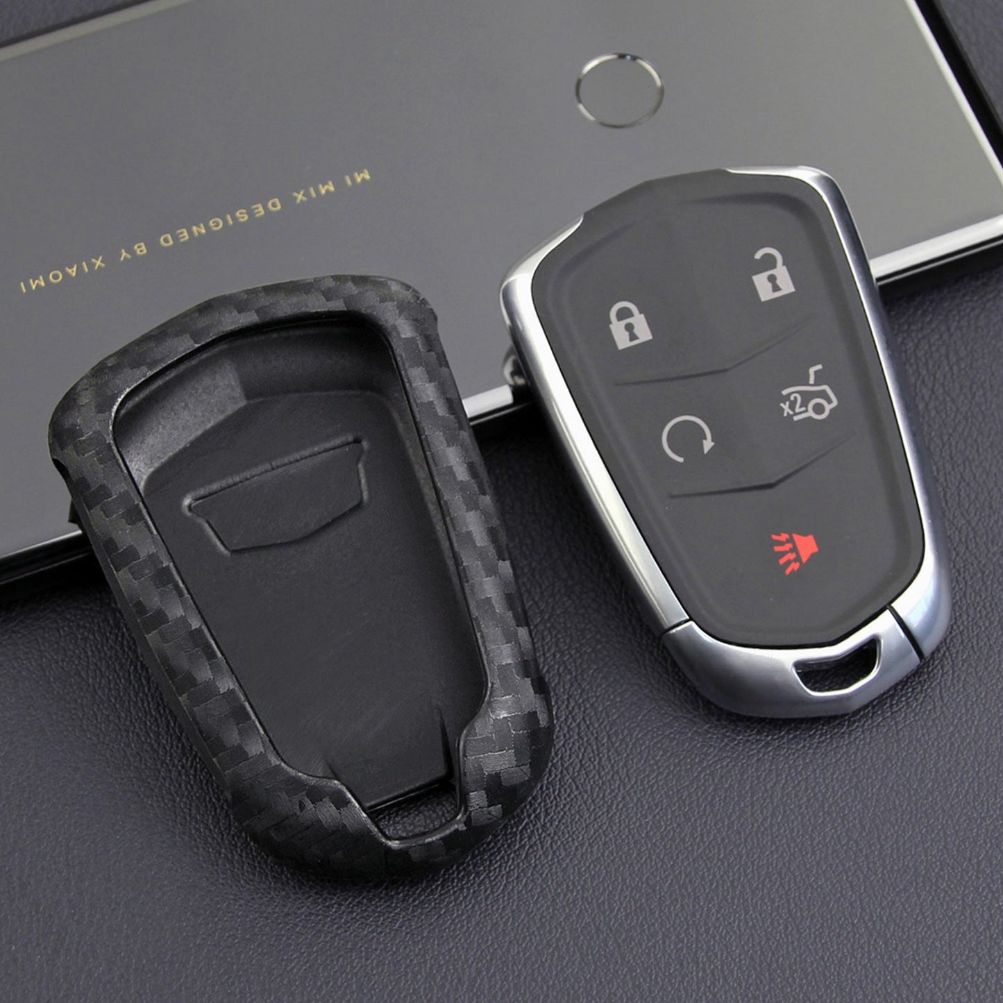 Leather Silicone Car Key Case Cover With Buckle For Cadillac
