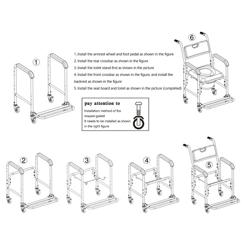 Multifunction Wheeled Mobility Toilet Seat Frame Commode Shower Chair Wheelchair For Elderly