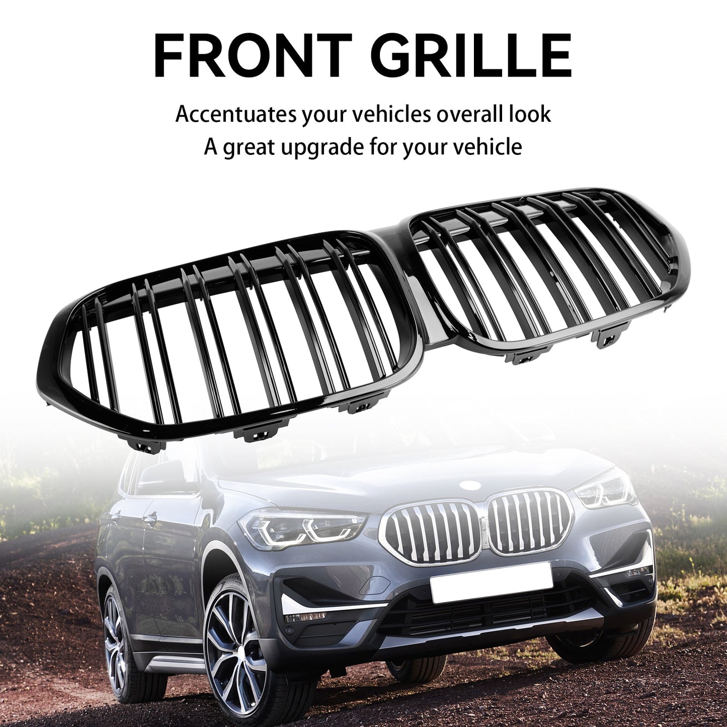 2019-2021 BMW X1 F48 F49 Dual Slat Gloss Black Front Kidney Grille Grill