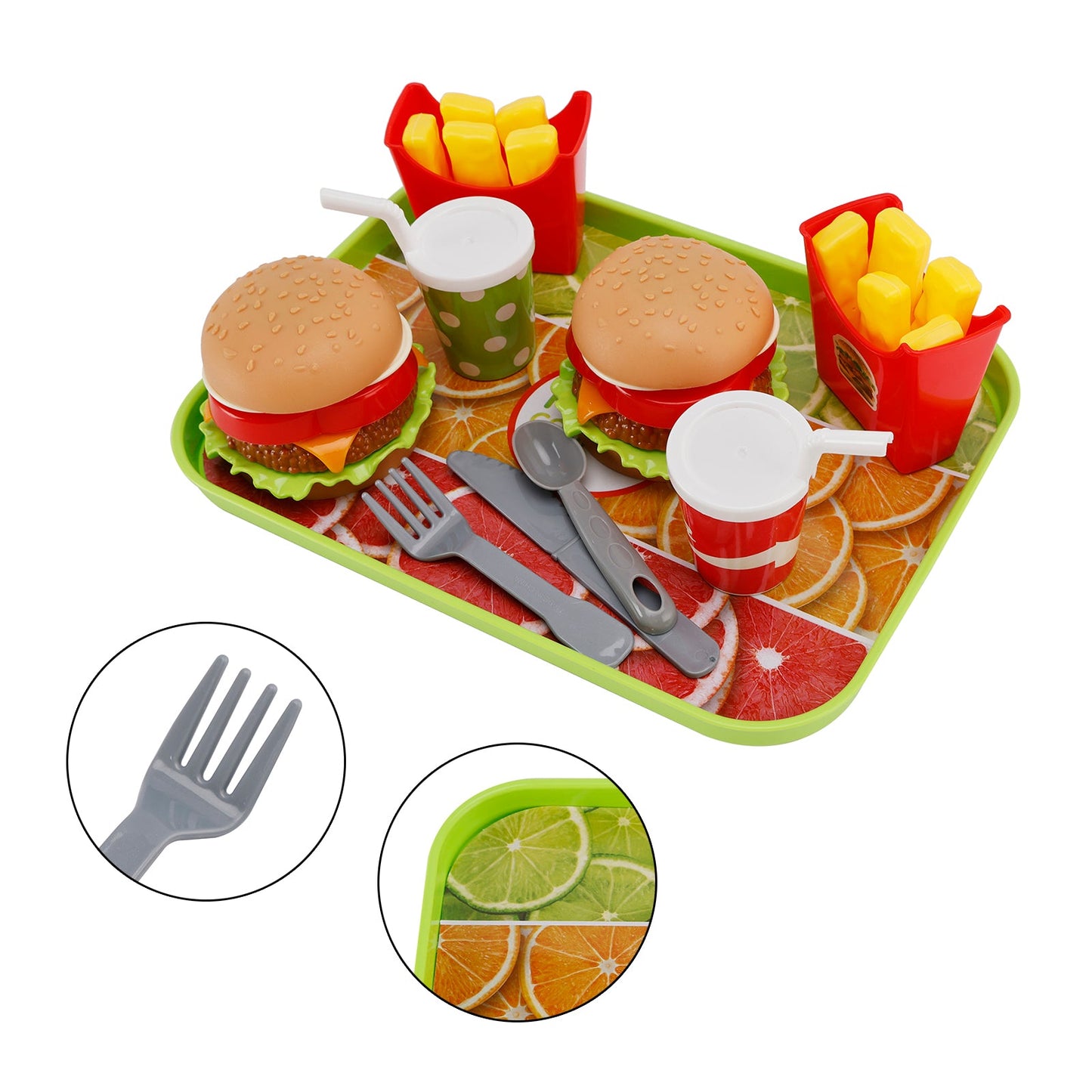 Hamburger Waffles Fries Drink Play Food Pretend Toy Kitchen Set Children Toy Set