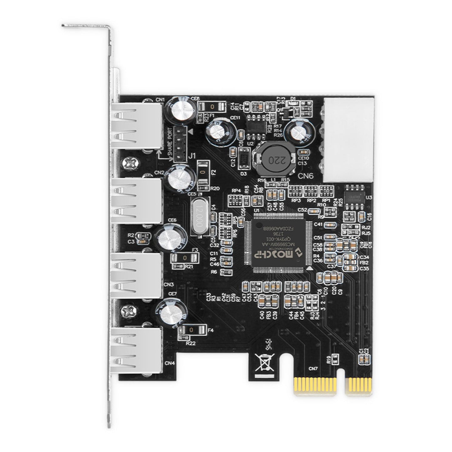 HUB 2.0 PCIE to USB 2.0 Expansion Card Moschip Adapter Card 4PIN Power Supply