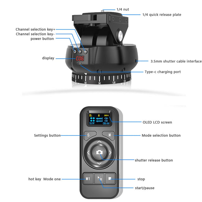 mobile Phones/Cameras etc 360° Panoramic Rotating Head Remote Control Pan Tilt Suitable for