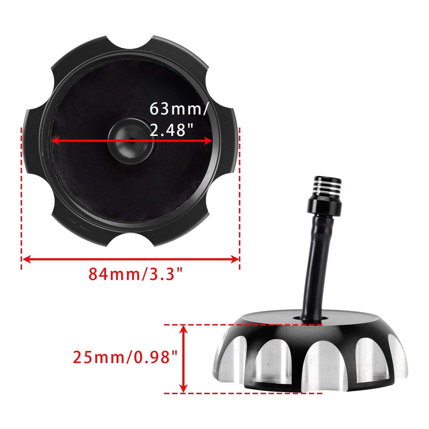 Aluminum Fuel Tank Cap w/Vent Black For Yamaha TTR250 YZ 125 250 WR 250/400/426F