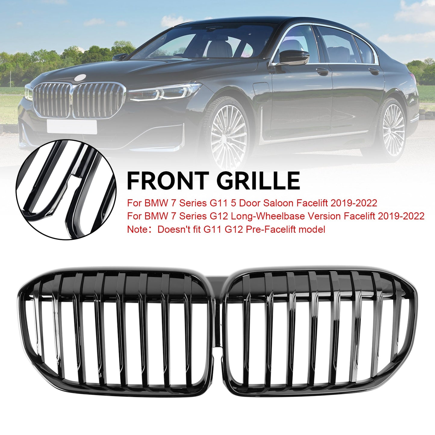 2019-2022 BMW 7 Series G11 G12 Single Slat Gloss Black Front Grill Grille