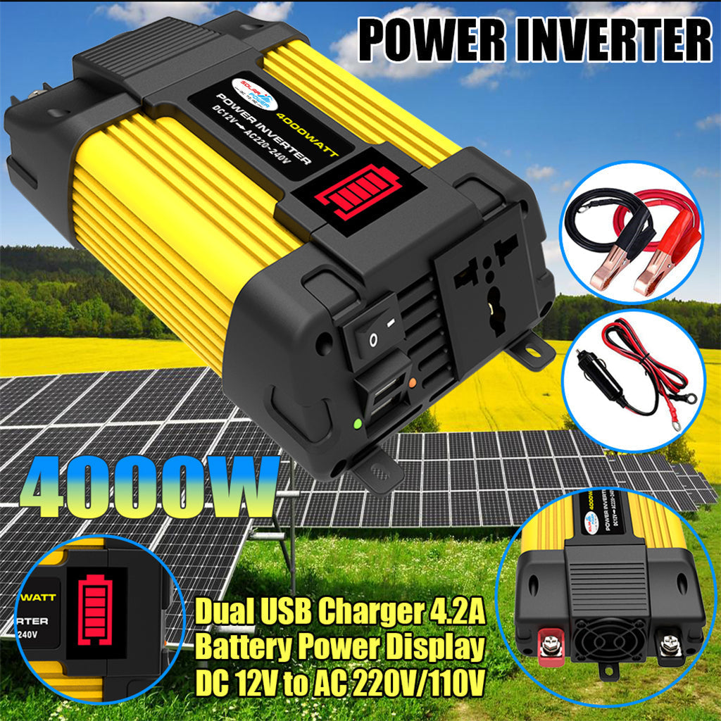 4000W Sine Wave Car Power Inverter w LED Display DC 12V To AC 220V Inverter