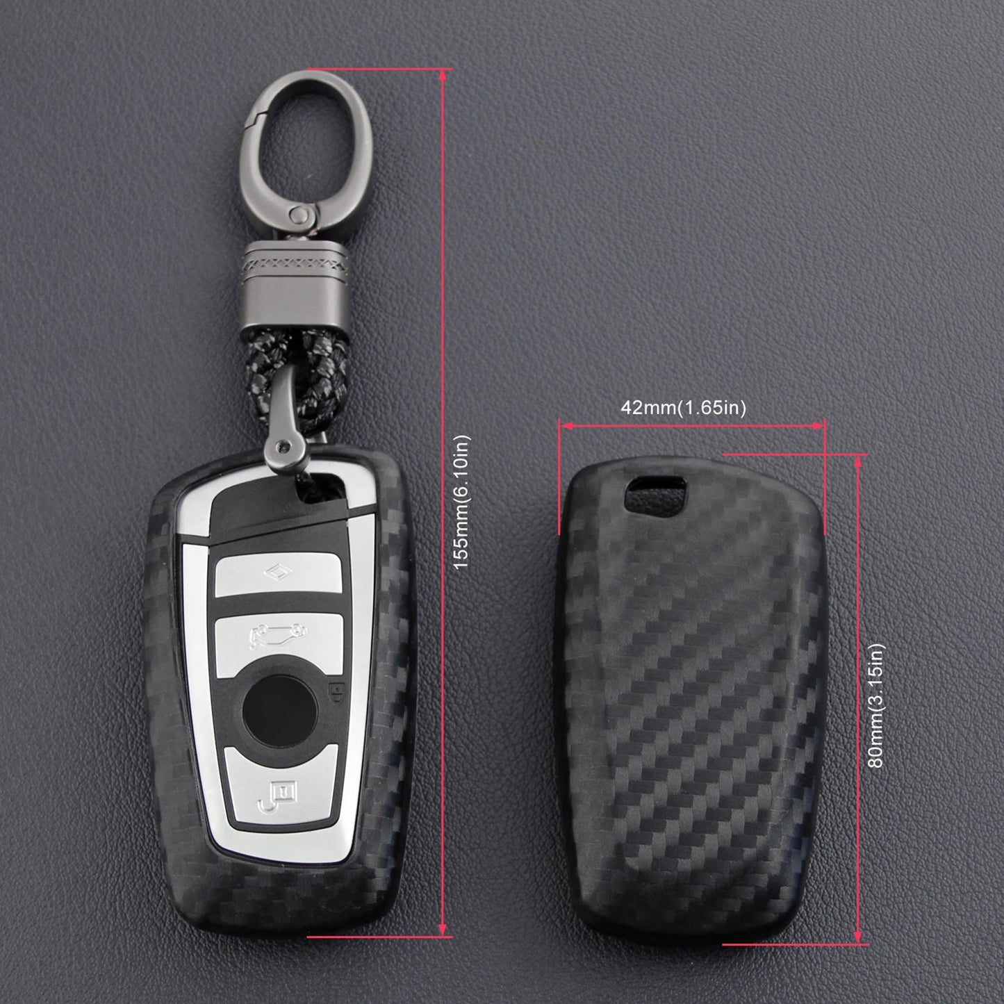 Leather Silicone Car Key Case Cover With Buckle For BMW Square
