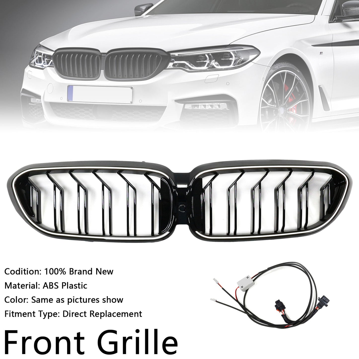2017-2020 BMW 5 Series G30 G31 Double Slat Front Kidney Grille Gloss Black