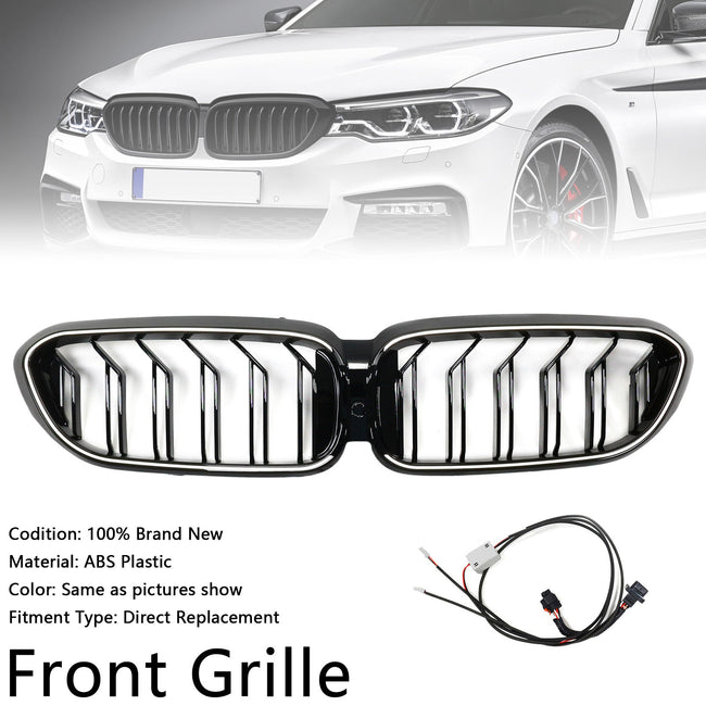 2017-2020 BMW 5 Series G30 G31 Double Slat Front Kidney Grille Gloss Black