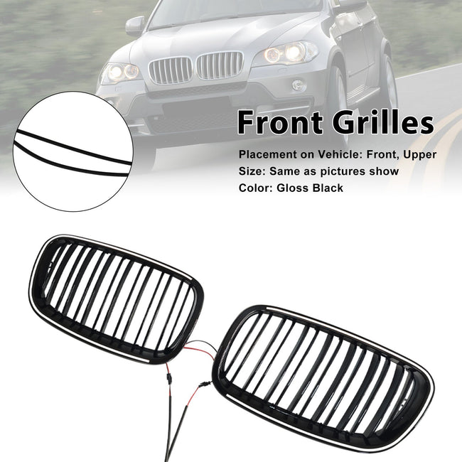 Gloss Black Front Bumper Kidney Grill Grille Fit BMW X5 E70 X6 E71 2007-2013