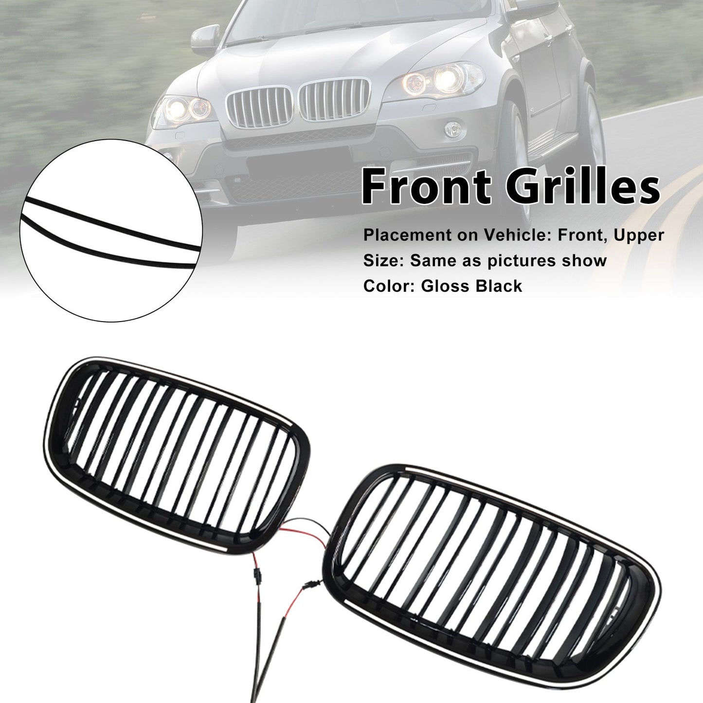 2007-2014 For BMW X6 E71 Gloss Black Front Bumper Kidney Grill Grille 51137185223 51137185224