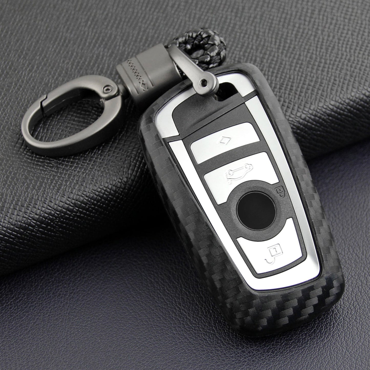 Leather Silicone Car Key Case Cover With Buckle For BMW Square