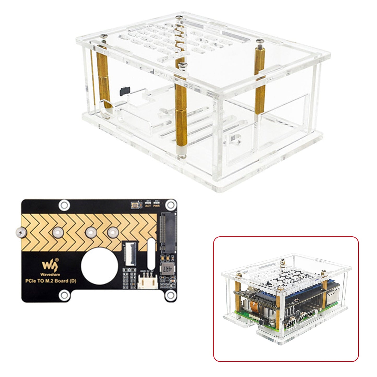 Raspberry Pi5 PCI-E Adapter Case PCIe to M.2 Adapter Board Acrylic Box Radiator